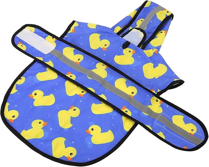 HDE Dog Raincoat Jacket Reflective Adjustable Hooded Pet Poncho Rain Coat with Leash Hole for Small to X-Large Dogs Rubber Ducks - L