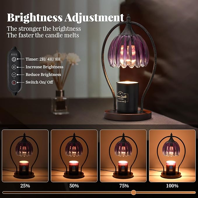 Candle Warmer Lamp, Dimmable Candle Warmer with Timer, Vintage Candles Wax Warmers for Jar Candles Birthday Gifts for Women, Christmas Gifts for Mom, Home Decor for Bedroom Living Room, Purple Black