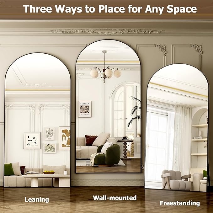 GLSLAND-77 x38 Arched Full Length Mirror - Oversize Floor Mirrors Aluminum Alloy Frame Full Body Dressing Mirror for Bedroom Living Room,Black