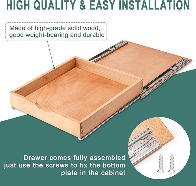 Fully Assembled Pull Out Cabinet Drawer, Wood Pull Out Cabinet Organizer, Soft Close Slide Out Pull Out Drawers for Kitchen Cabinets, Fast and Easy DIY Installation, 21”W x 21”D