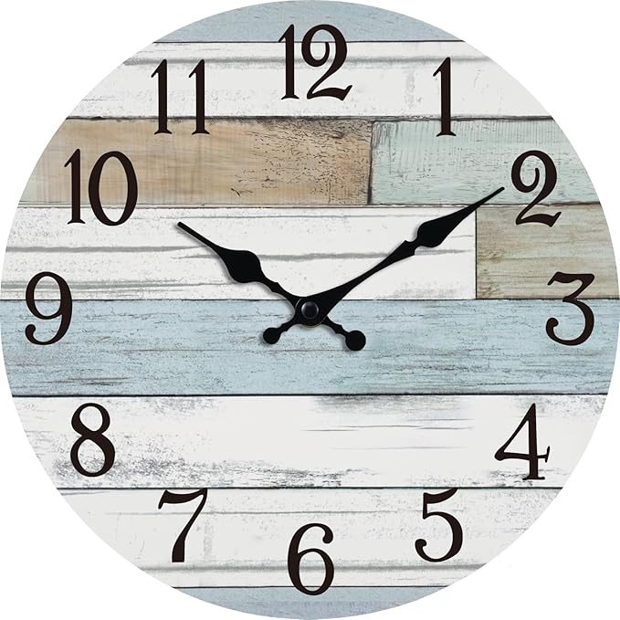 Wall Clock Battery Operated 14 Inch Large Silent Non Ticking Coastal Design Country Rustic Retro Decorative for Bathroom Kitchen Living Room Bedroom