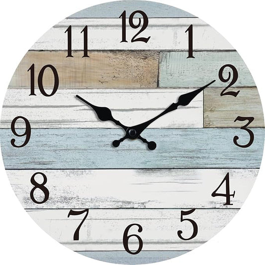Wall Clock Battery Operated 14 Inch Large Silent Non Ticking Coastal Design Country Rustic Retro Decorative for Bathroom Kitchen Living Room Bedroom