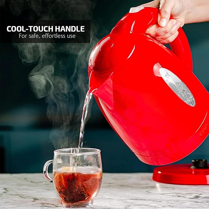 OVENTE Electric Kettle, 1.7L Fast Boiling Water Heater for Coffee or Tea, BPA Free with Water Level Gauge, Auto Shut-Off, Boil-Dry Protection, Indicator Light and Removable Filter, Red KP72R