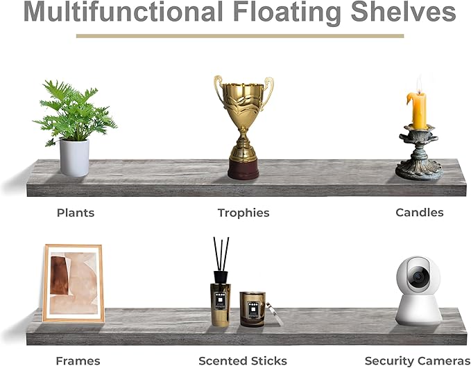 Sorbus Floating Shelves for Wall - 55 Inch Extra-Long Bathroom Shelves, Wall Decor for Bedroom, Kitchen, Living Room, Book Storage - Mounted Floating Shelf with Hidden Brackets (Gray, 2 Pack)