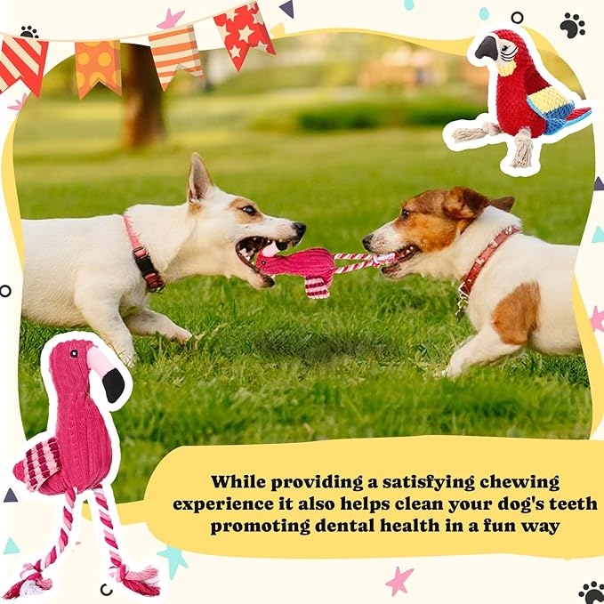 Soulchen 2 Pcs Dog Squeak Toys Cute Plush Flamingo Dog Toys with Knot Stuffed Parrot Chew Toy Interactive Gifts for Small Medium Large Dogs Aggressive Chewers Puppy Entertaining Keep Them Busy
