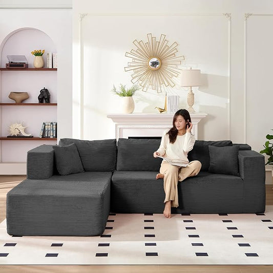 PUREMIND 106" Cloud Sectional Couch for Living Room, Corduroy L Shape Sofa with Deep Seat, Modular Boneless Foam Couch Corner Couches No Assembly Required