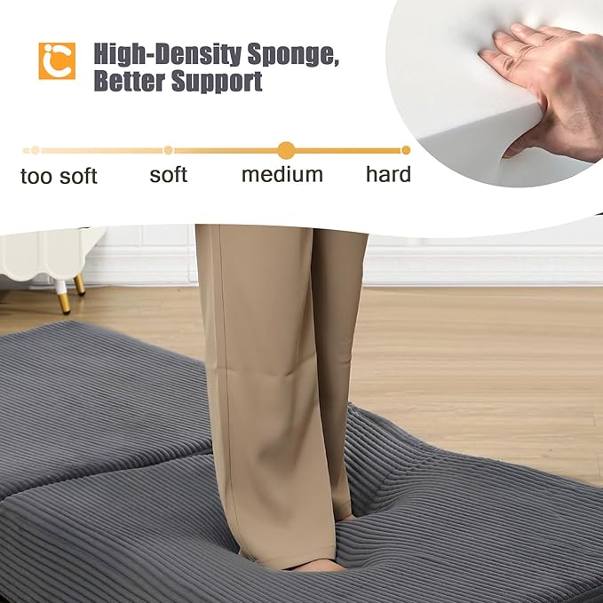 COMAX Folding Sofa Bed, Fold Out Chair Bed, Foldable Sofa, Convertible Sleeper for Adults, Futon Chair Single Small Floor Couch for Spaces, Bedroom Living Room Guest Room, Grey