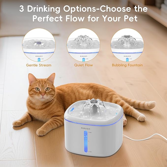 Cat Water Fountain，2.5L/84oz Pet Cat Fountain – Ultra Quiet Upgraded Automatic Pet Water Dispenser with 8 Replaceable Filters, Indoor Cat & Dog Drinking Bowl-W (W01Pro)