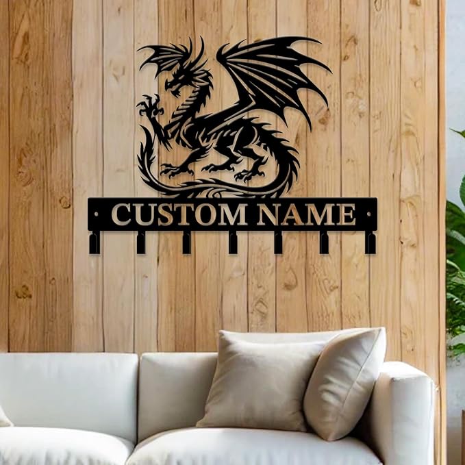 Personalized Evil Dragons Keys Hooks,Custom Name Metal Dragons Art Keys Hooks,Metal Dragons Lover Wall Home Storage Decorative Keys Hooks,Key Holder Hooks for Wall (Style A)