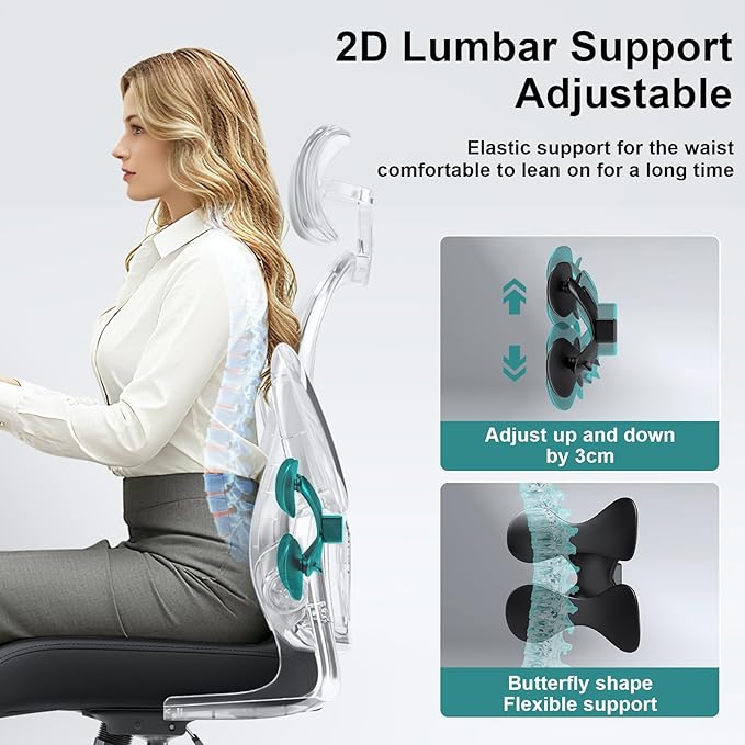 Mesh Office Chair with Adjustable Lumbar Support and Headrest, Ergonomic High Back Task Chair for Home Office, Flip-Up Arms 90-120° Tilt Lock Rolling Swivel Work Chairs (White-Black6065)
