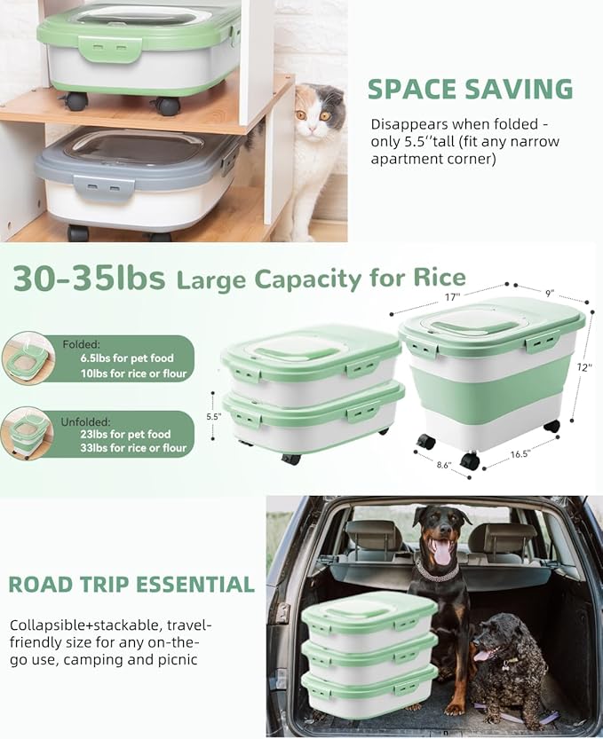 20-23 Lbs Dog Food Storage Container - Collapsible Dog Food Container with Attachable Casters and Scoop,Small Container,Pet Food Storage Containers to Keep Dry Food Fresh,Easy to Move