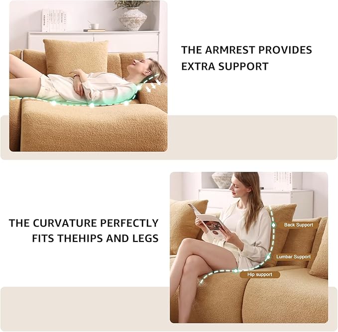 Camel Cloud Couch Loveseat, Modern Teddy Fabric Boneless Sectional Sofa in a Box for Living Room, Modular Floor Couch, No Assembly Required, Sofas para Sala