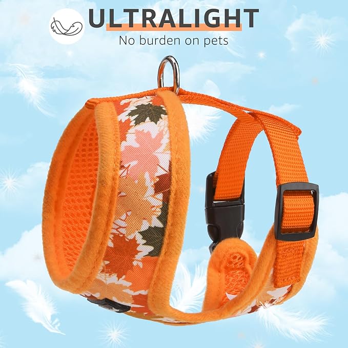 SCENEREAL Fall Dog Harness Collar and Leash Set for Small Dogs, Orange Leaf No Pull Dog Harnesses, Adjustable Step in Pet Vest for Doggie Puppy Cats Walking Outdoor, Chihuahua Yorkie Harness S