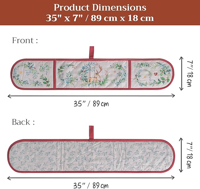 Maison d' Hermine Double Oven Mitt (7" x 35") 100% Cotton Heat Resistant BBQ Cooking Gloves with Loop for Thanksgiving Christmas Decorations Baking Cooking Barbeque Handling Hot Pan (Holly Time)
