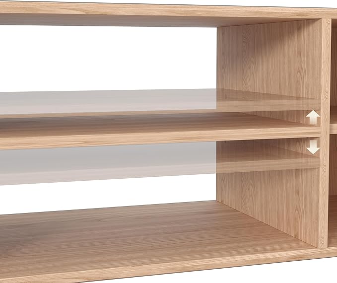 65 Inch TV Stand for Up to 75 inch TVs, Fluted Entertainment Center with Adjustable Shelve, Curved Round Corner TV Console Table with Storage Cabinet for Living Room, Bed Room (Natrual Wood)