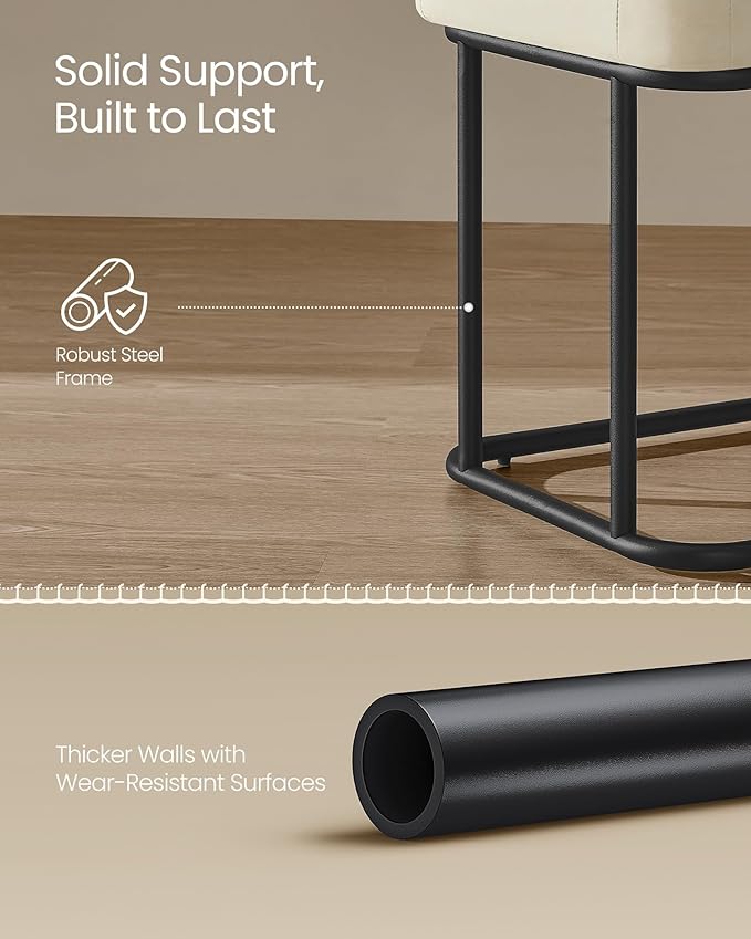 VASAGLE EKHO Collection - Storage Bench for Entryway, Ottoman Bench with Steel Frame, 43.3-Inch Wide, Synthetic Leather, Living Dining Room, Mid-Century Modern, Loads 660 lb, Cream White ULOM085W02