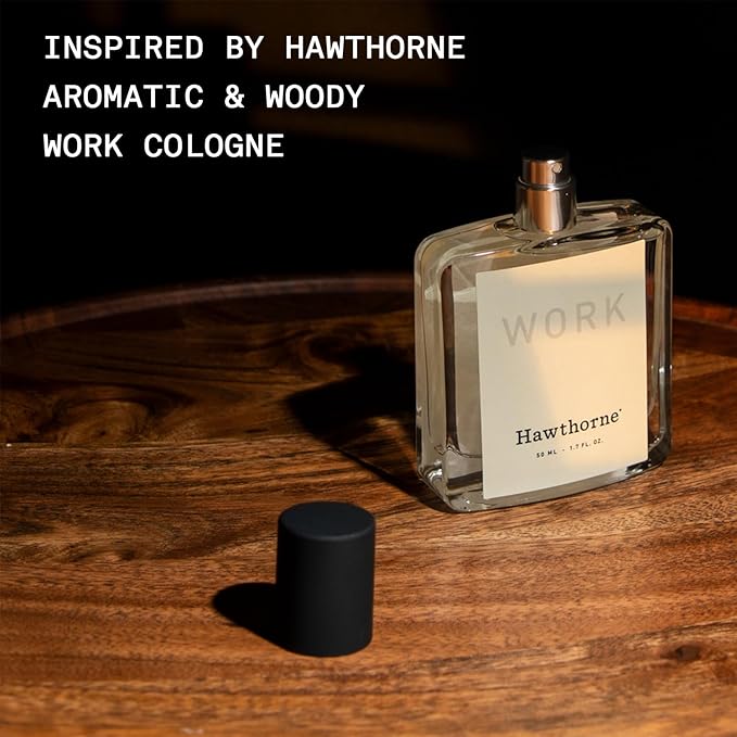 Hawthorne Aromatic & Woody Cologne-Scented Candle. Notes of Fresh Pine, Woody Vetiver, Sweet Musk, and Sandalwood. Soy Blend Wax. 7 Oz. About 50 Hours of Burn Time.