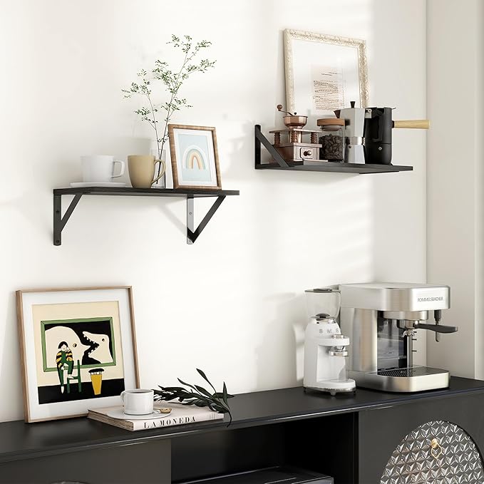 Axeman Floating Shelves for Wall, 16W x 8D Black Floating Shelves Set of 2, 8 Inch Deep Wall Mounted Shelves for Bookshelf Living Room Bedroom Home Office Bathroom