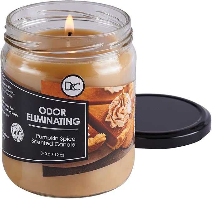 Pumpkin Spice Odor Eliminating Highly Fragranced Candle - Eliminates 95% of Pet, Smoke, Food, and Other Smells Quickly - Up to 80 Hour Burn time - 12 Ounce Premium Soy Blend