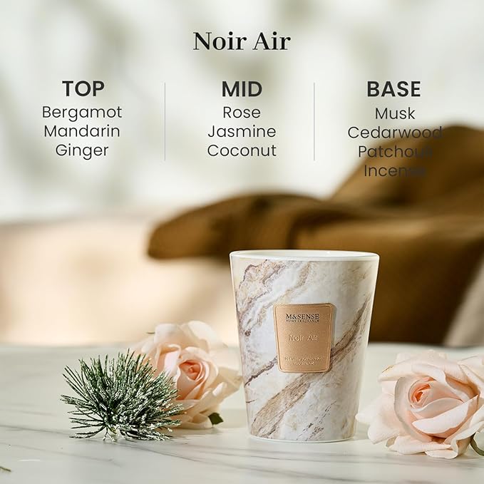 M&SENSE Noir Air Scented Soy Candle, 3 Wick Highly Scented 14.1 Oz 80H, Aromatherapy Christmas Gift for Women and Men