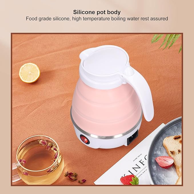 Folding Electric Kettle, US Plug 110V 400W Collapsible Hot Water Kettle with Detachable Power Cord for Desktop (Pink)