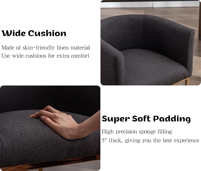 Linen Fabric Dining Chairs Set of 4 Modern Barrel Arm Chairs with Black Frame, Upholstered Kitchen Chairs 18.5" Wide Accent Chairs for Living Room Dining Room Restaurant, Charcoal