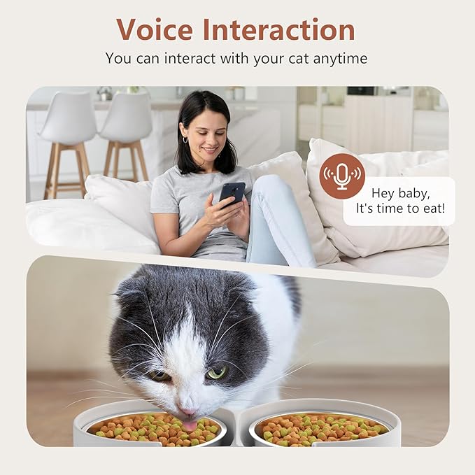 Cat Automatic Feeders with Camera, 5L Auto Dog Feeder with Dual Power Supply Pet Feeder for Easy Clean, Cat Food Dispenser for Multiple Pet Detachable (Camera)