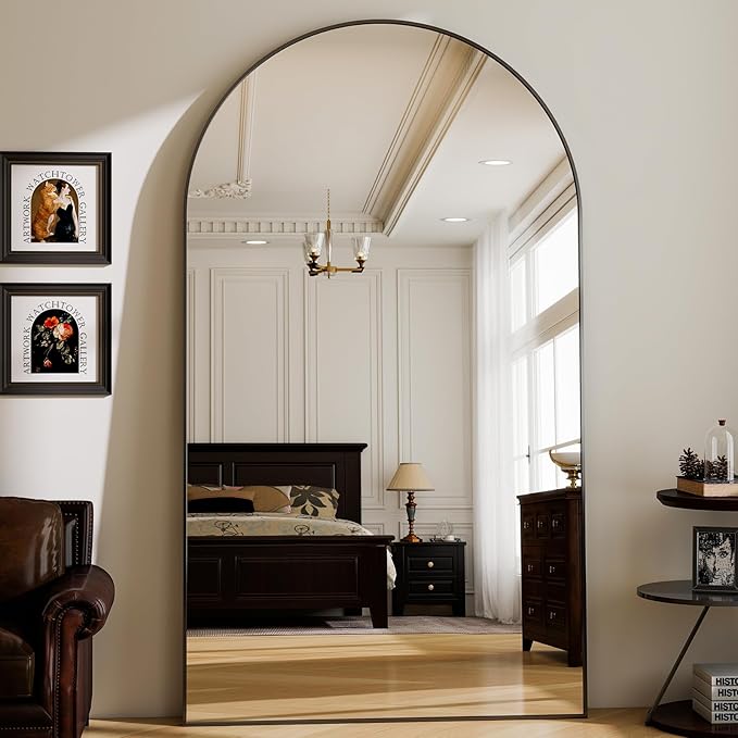 GLSLAND 72"x44" Arched Full Length Mirror – Oversized Full Body Floor Mirror with Aluminum Alloy Frame, Stand & Wall-Mounted Option for Bedroom & Living Room, Black