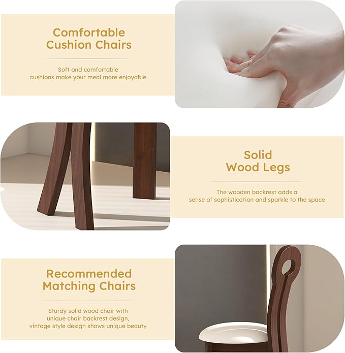 Dining Chairs Set of 2, Key-Design Home Chairs, PU Leather Solid Wooden Dining Chairs with White Round Cushion for Kitchen Dining Room-Deep Walnut Brown