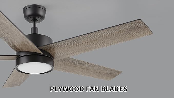 CEME 52 Inch Flush Mount Ceiling Fan with Lights, 3 Light Colors Dimmable Ceiling Fan Low Profile, Reversible 10 Speeds DC Motor, Black