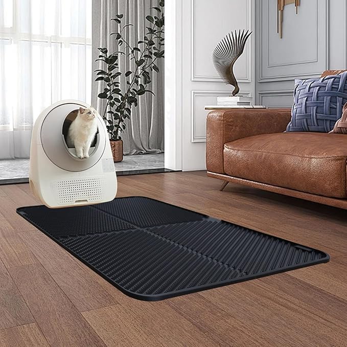 Silicone Cat Litter Mat,Extra Large Litter Trapping Mat,Waterproof Litter Box Mat for Floor,Easy Clean,Non-Slip Litter Catcher Mat,Cat Supplies Needs (Black, 31x23x0.26 in)