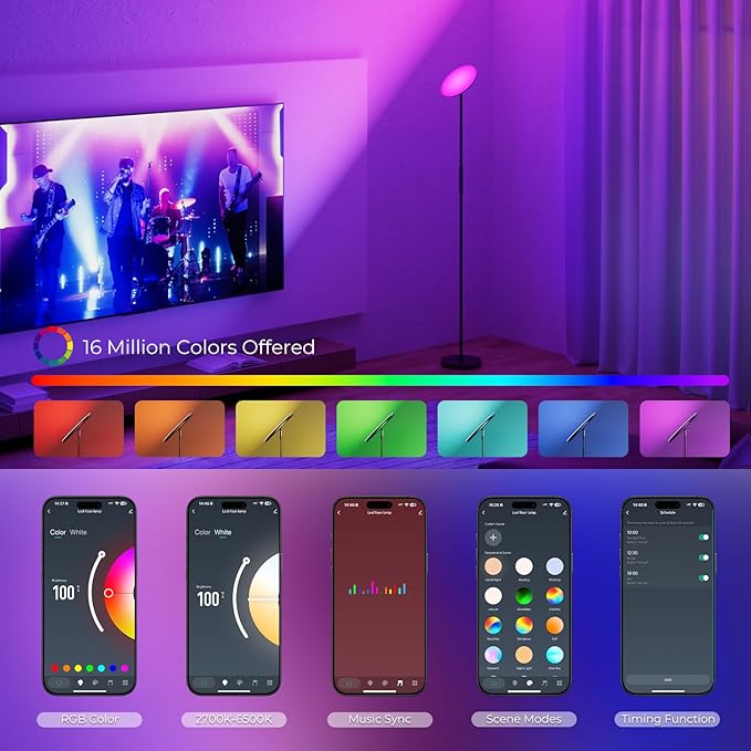 Smart Floor Lamp, 2800LM RGBWW Standing Lamps for Living Room with Smart App & Voice Control, 69.3in Torchiere Floor Lamps Color Changing, 350°Rotating LED Tall Lamp for Bedroom Office Gaming Party