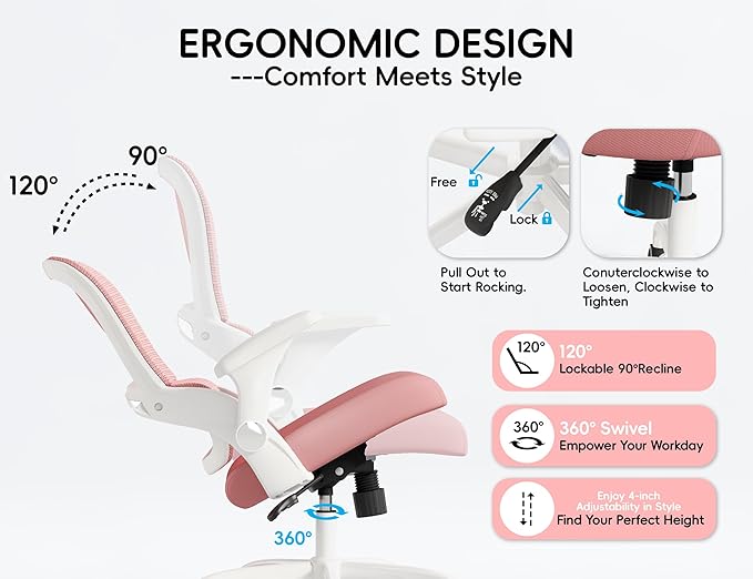 TRALT Office Chair - Ergonomic Office Chair with Back Support, Home Office Desk Chairs, Comfy Desk Chair, Computer Chair, 330lbs Wide Seat Big and Tall Office Chairs for Students (Pink)