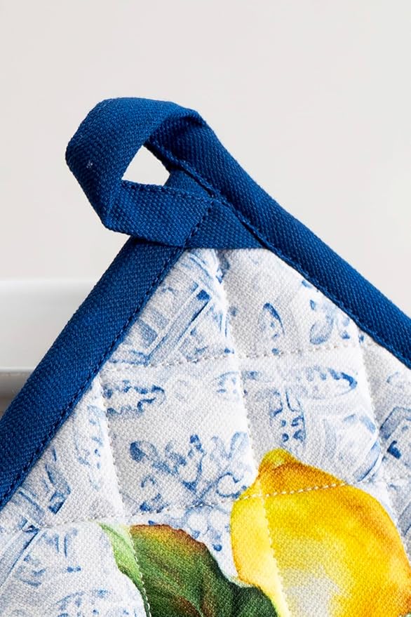 Maison d' Hermine Pot Holders 100% Cotton Heat Resistant Potholders 8" x 8" Hot Pads with Loop BBQ, Cooking, Baking, Grilling, Kitchen, Handling Hot Pans Spring/Summer (Pack of 1, Citrus)
