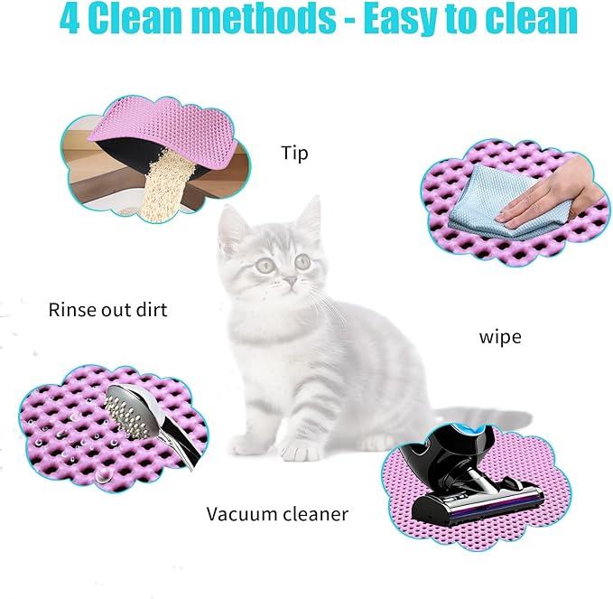 Cat Litter Mat, Kitty Litter Collector, Double Layered Honeycomb Design Waterproof, Anti Urine, Anti Slip, Easy to Clean, Limit Garbage (26"x46.5", Pink)