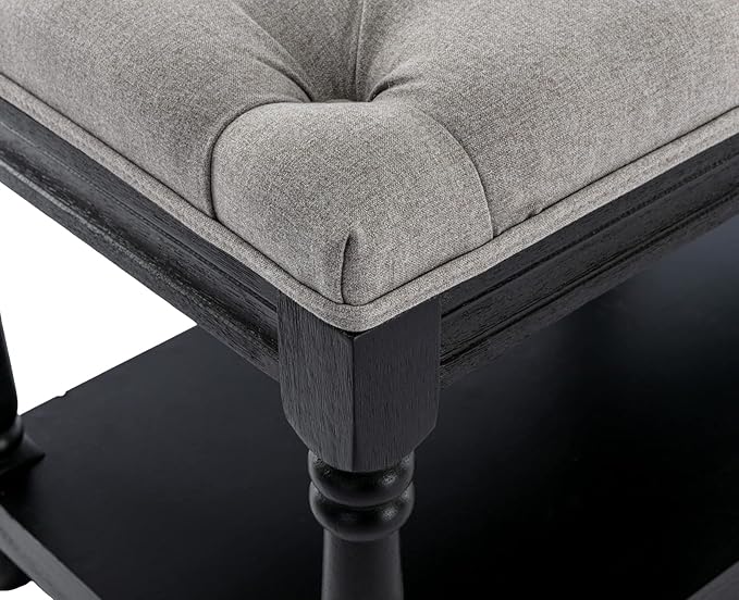 Kmax Storage Entryway Bench Tufted Shoe Rack Bench Black Wood Window Bench for Hallway Entrance Bedroom Corner, Grey