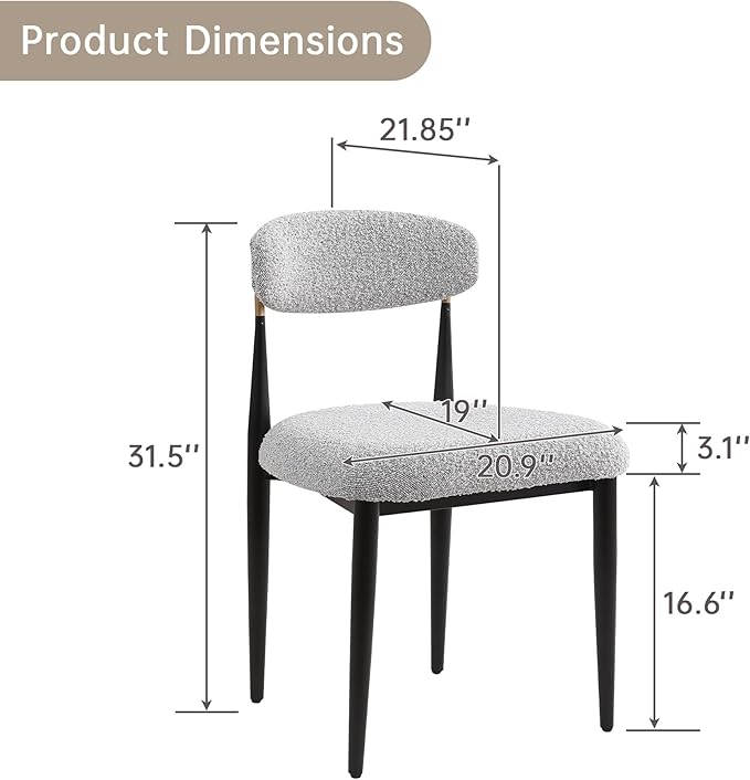Morden Fort Modern Dining Chairs Set of 2, Boucle Upholstered Side Chairs with Open Back and Metal Frame for Dining Room, Kitchen and Apartment
