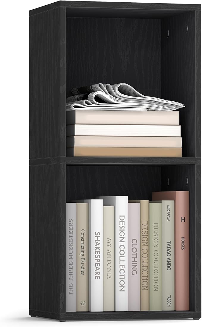 VASAGLE Custos Collection - Bookshelf, 2-Tier Bookcase, Book Shelf, Open Storage Shelf, 9.4 x 11.8 x 25.2 Inches, for Living Room, Home Office, Dining Room, Ebony Black ULBC432B01