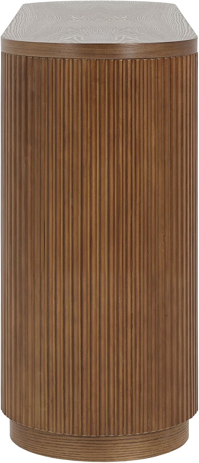 Modern Curved Console Table 59-Inch Oval Fluted Entry Sofa Table with Open Storage Shelves for Living Room Entryway Hallway Furniture, Brown