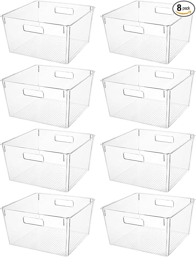 Clear Extra Large Plastic Storage Bins, Perfect for Pantry Organizers and Storage Containers Fridge Organizer Plastic Bins Kitchen Organizer Bin for Organizing Under Sink Refrigerator Organization