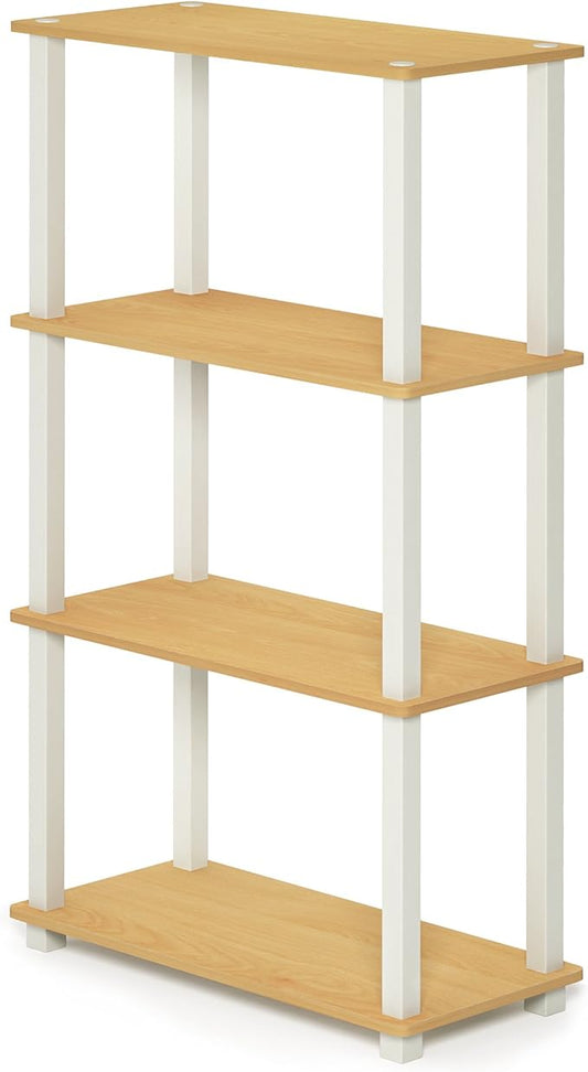 Furinno Turn-N-Tube 4-Tier Multipurpose Shelf Display Rack, Square Tube, Beech/White