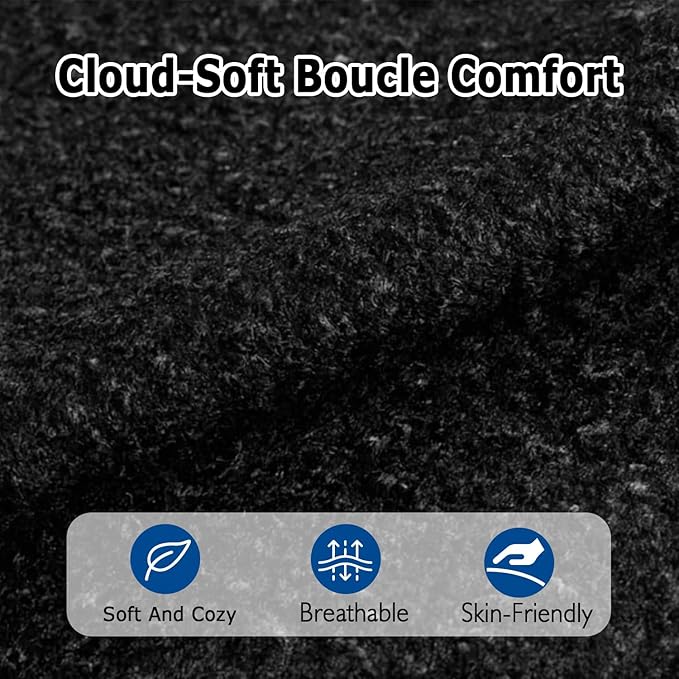 Black Boucle Dining Chairs Set of 4, Upholstered Dinner Chair with Metal Frame, Dining Room Chairs with Padded Seat, Round Modern Seating for Living Room