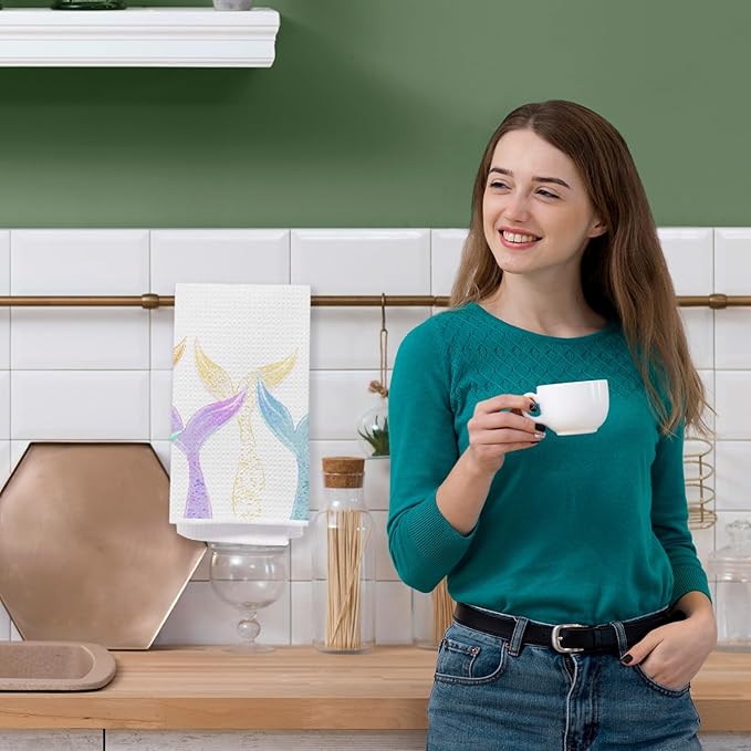 Mermaid Bathroom Hand Towels, Mermaid Gifts for Girls Bathroom Decor, Decorative Hand Towels for Girls Washroom Power Room Vanity Half Bath, 16x24 Inch