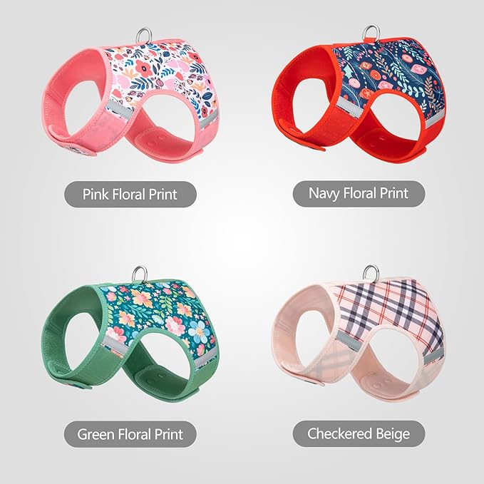 Dog Harness for Small Sized Dog,Hook-and-Loop Easy On/Off, Reflective Adjustable Soft Mesh Vest for Puppy(Pink Floral Print,XXS)