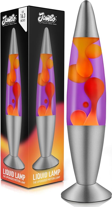 JAMBO 16" Beautiful Lamp- Purple with Yellow/Orange Wax, Relaxing Liquid Light, Night Light Nightlight, Home Decor Living Room Office Bedroom Lamp for Adults Teens Kids Magma Motion