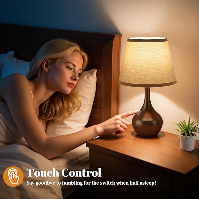 Seealle Touch Table Lamps for Nightstand, 3-Way Dimmable Small Bedroom Lamps for Night Stands, Brown Bedside Lamps for Living Room, Kids Room, End Table(LED Bulb Included)
