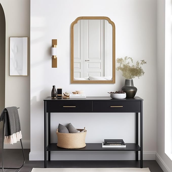 WallBeyond Wood Frame Wall Mirror Rounded Corner Arch Rectangle Mirror for Entryway, Living Room or Bedroom Home Decor - Light Woodgrain [20" x 30" Natural Color]