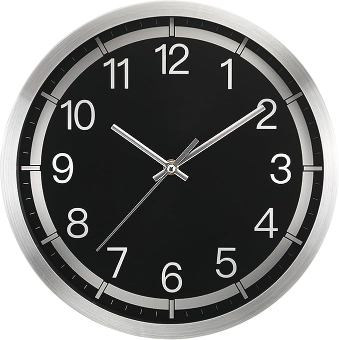 Silent Wall Clock Battery Operated,Modern Metal Wall Clock Decorative for Living Room/Kitchen/Home/Office/School,12 inch