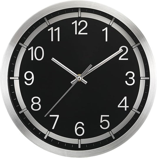 Silent Wall Clock Battery Operated,Modern Metal Wall Clock Decorative for Living Room/Kitchen/Home/Office/School,12 inch