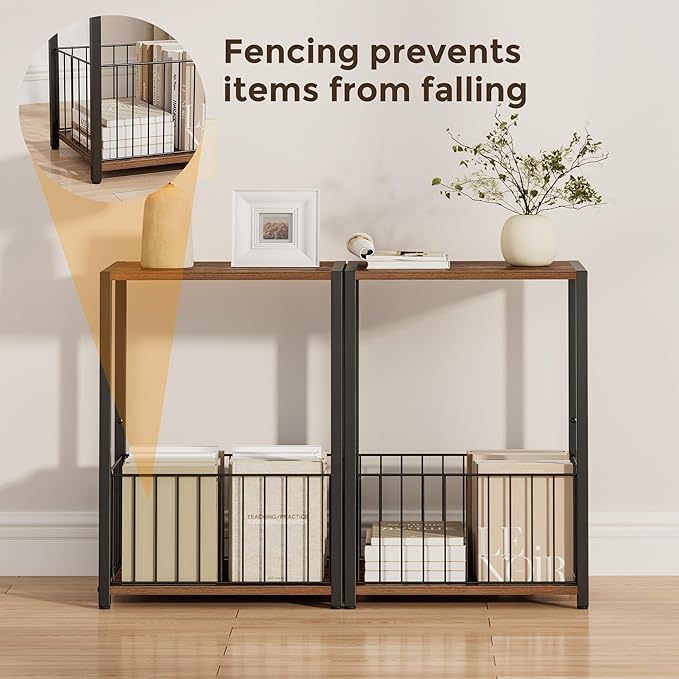 Side Table with Magazine Holder, Record Player Stand with LP Shelf, End Table for Living Room, Bedroom, or Bedside, Easy Assembly, 11" D x 16.9" W x 23.6" H, Rustic Brown